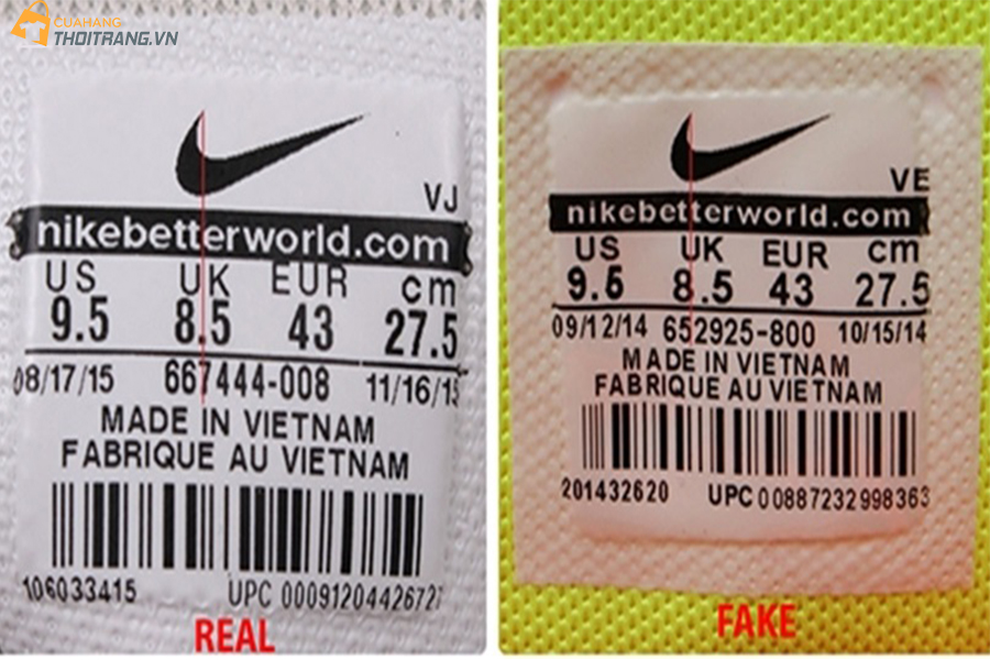 Nhận biết giày Nike thật giả qua tem